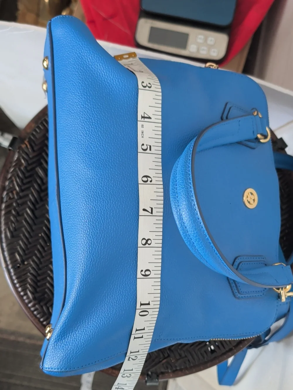 Ora Delphine Blue Pebbled Leather Crossbody Bag Gold Tone Hardware